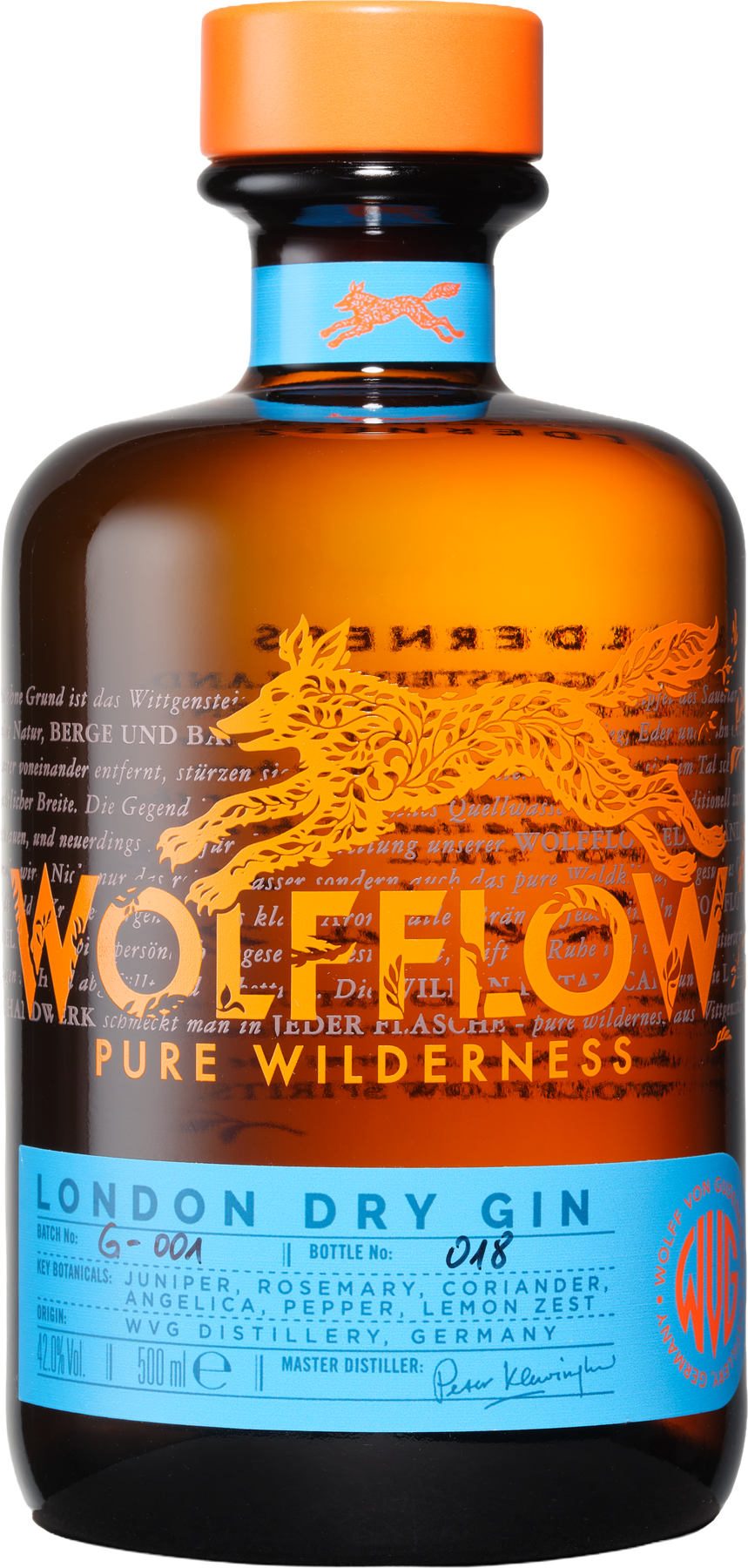 Wolfflow Gin, 500 ml bottle, cut out